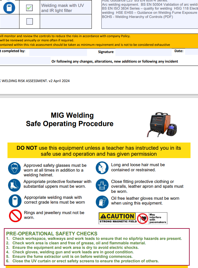 Welding Stick and Mig Risk assesment